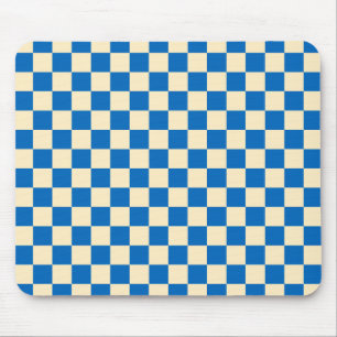 Beige + Blue Check Chequered Chequerboard Pattern Mouse Pad