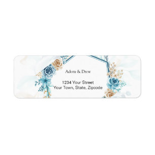 Beige blue Elegant Floral Wedding Return Address Label