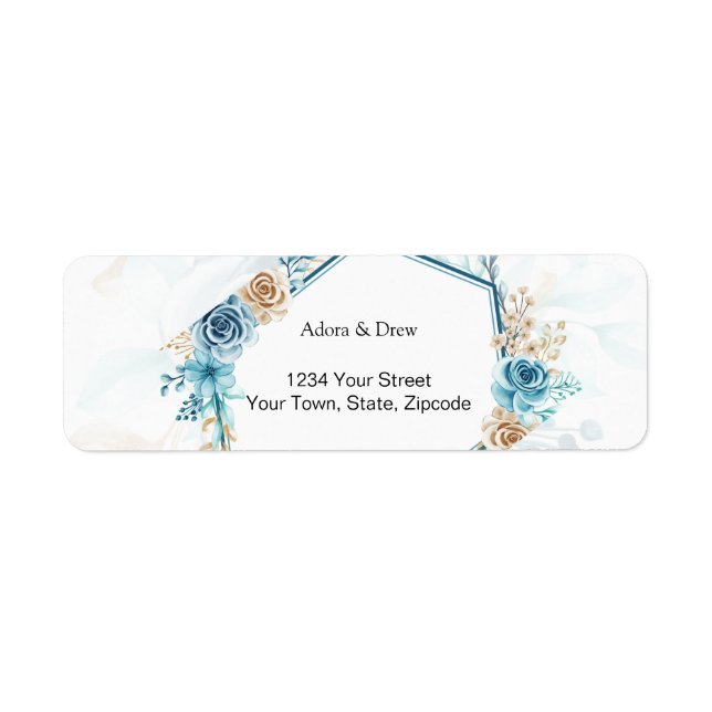 Beige blue Elegant Floral Wedding Return Address Label (Front)