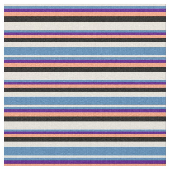 Beige, Blue, Indigo, Light Salmon & Black Coloured Fabric (Close Up)