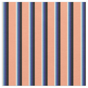 Beige, Blue, Midnight Blue, Black & Light Salmon Fabric