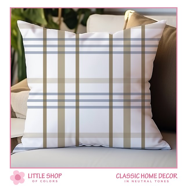 Beige Blue Plaid Indoor Outdoor Cushion (Creator Uploaded)
