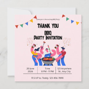 Beige Blue Playful BBQ Thank You Card