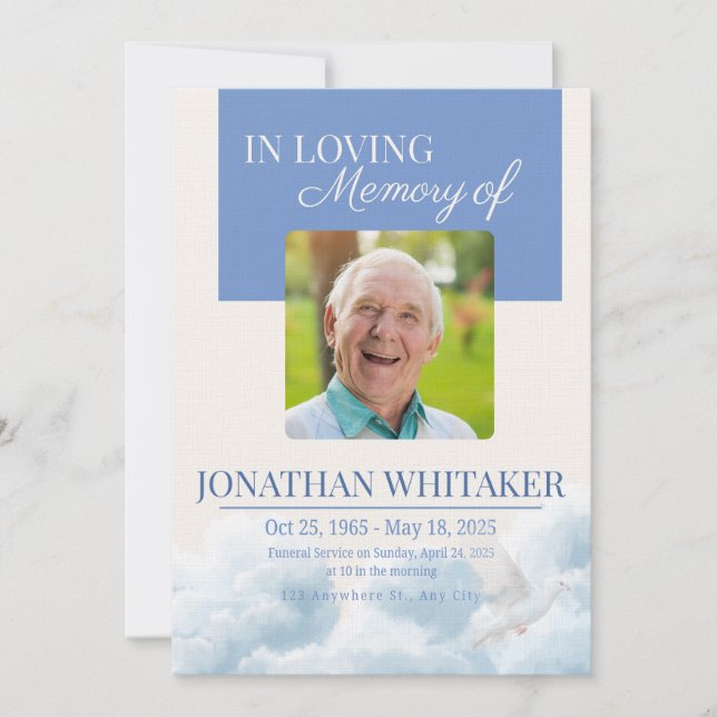 Beige & Blue Sky Funeral Invitation Template (Front)