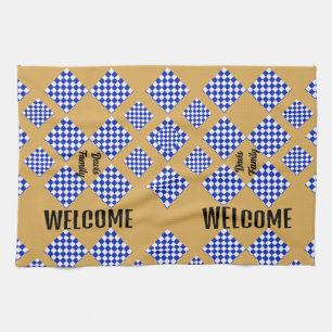 Beige Blue White Chequered Tea Towel