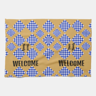 Beige Blue White Chequered  Tea Towel