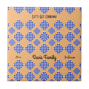 Beige Blue White Diamond Pattern Ceramic Tile