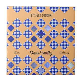 Beige Blue White Diamond Pattern Ceramic Tile