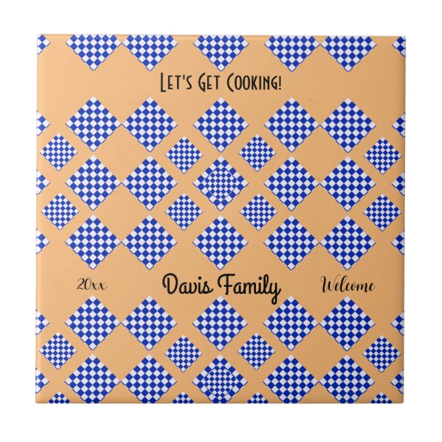 Beige Blue White Diamond Pattern Ceramic Tile (Front)