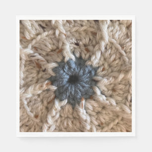 Beige Blue Yarn Photo Knitting Party Crochet Napkin