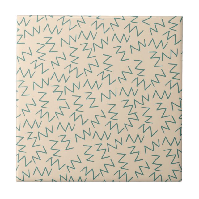 Beige Blue Zig Zag Pattern Ceramic Tile (Front)
