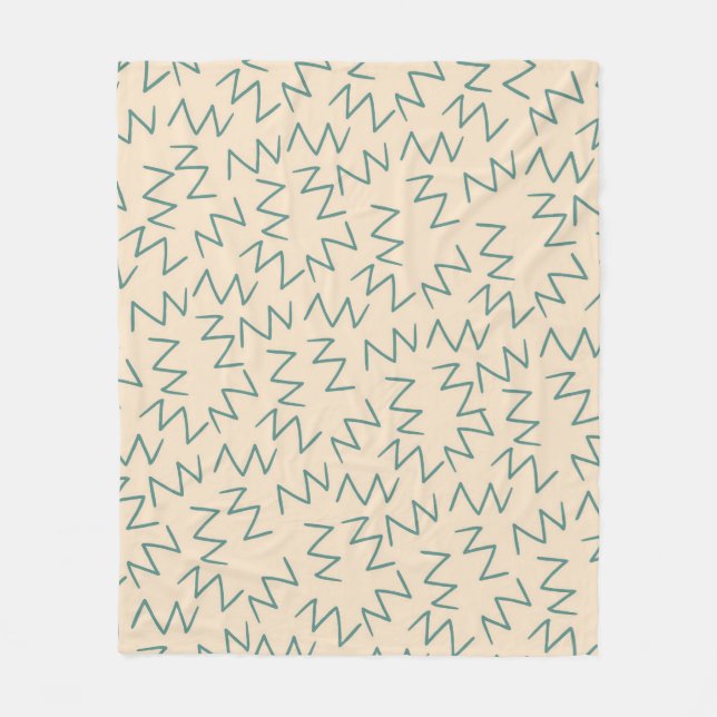 Beige Blue Zig Zag Pattern Fleece Blanket (Front)