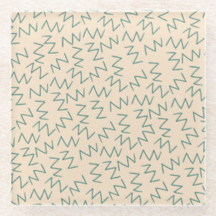 Beige Blue Zig Zag Pattern Glass Coaster