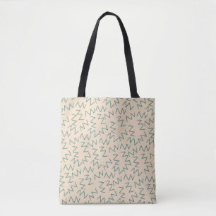 Beige Blue Zig Zag Pattern Tote Bag