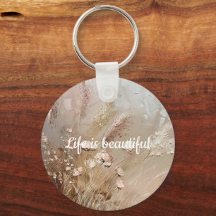 Beige Blush Boho Floral Key Ring