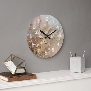 Beige Blush Boho Floral Large Clock