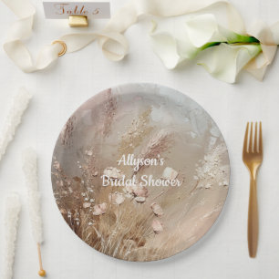 Beige Blush Boho Floral Paper Plate