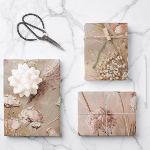 Beige Blush Boho Floral  Wrapping Paper Sheet