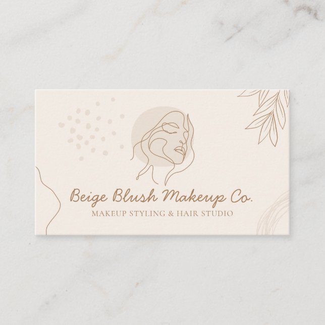 Beige Blush Calligraphy Beauty Face Classy Makeup Business Card (Front)