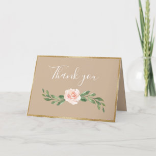 Beige Blush Floral Elegant Romantic Greenery Thank You Card