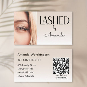 Beige Blush Lashed Minimalist Photo QR Code Business Card