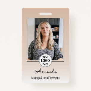 Beige Blush Minimal Elegant Photo Lashes ID Badge