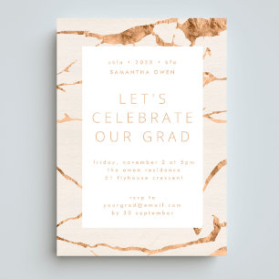 Beige Blush Photo Grad Gold Marble Modern Party Invitation
