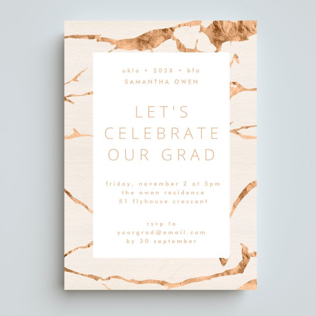 Beige Blush Photo Grad Gold Marble Modern Party Invitation (Creator Uploaded)