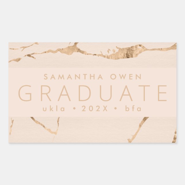  Beige Blush Photo Grad Gold Marble Photo Announce Rectangular Sticker (Front)