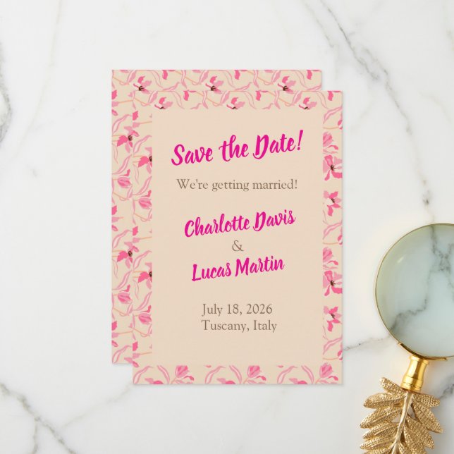 Beige & Blush Pink Floral Save the Date Card (Front/Back In Situ)