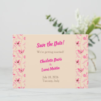 Beige & Blush Pink Floral Save the Date Card