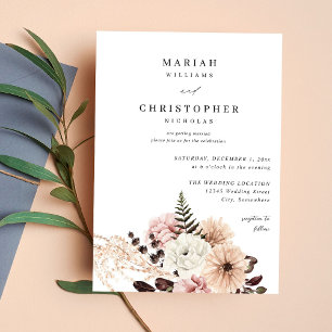Beige & Blush Pink Rustic Floral Wedding Invitation
