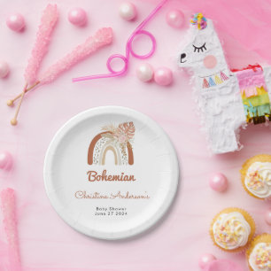 Beige Bohemian Favor Baby Shower Paper Plate