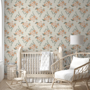Beige Bohemian Floral (Pink, Green, Beige) Wallpaper