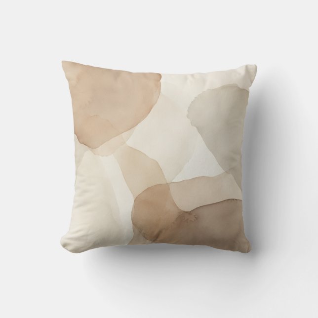 Beige Boho Abstract Watercolor Throw Pillow  (Front)