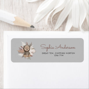 Beige Boho Bear Pampas Grass Address Return Address Label