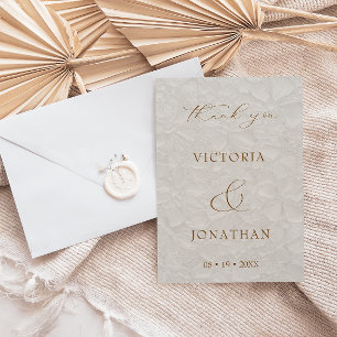 Beige Boho Chic Photo Wedding Thank You Card