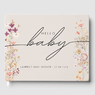 Beige Boho Chic Wildflower Baby Shower Guest Book