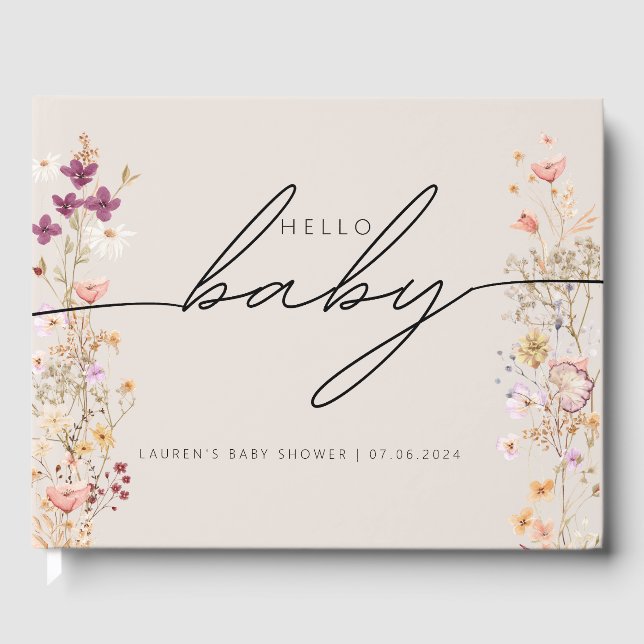 Beige Boho Chic Wildflower Baby Shower Guest Book (Front)