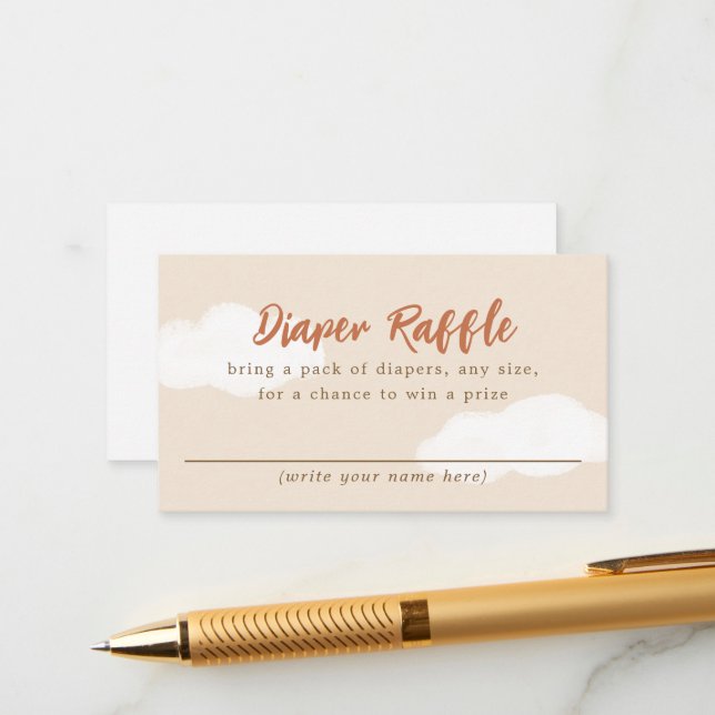 Beige Boho Clouds Baby Shower Diaper Raffle Enclosure Card (Front/Back In Situ)