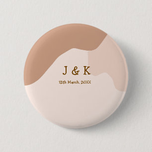 Beige boho curvy orange wedding name date 6 cm round badge
