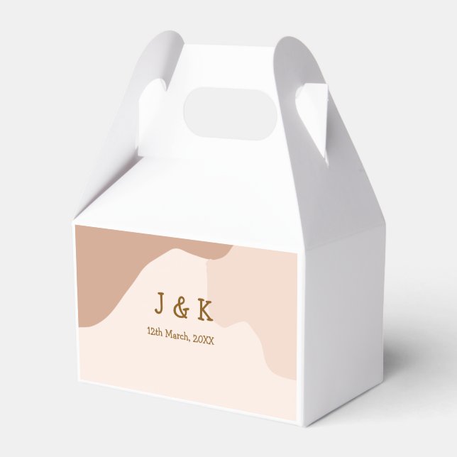Beige boho curvy orange wedding name date favour box (Front Side)