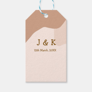 Beige boho curvy orange wedding name date gift tags