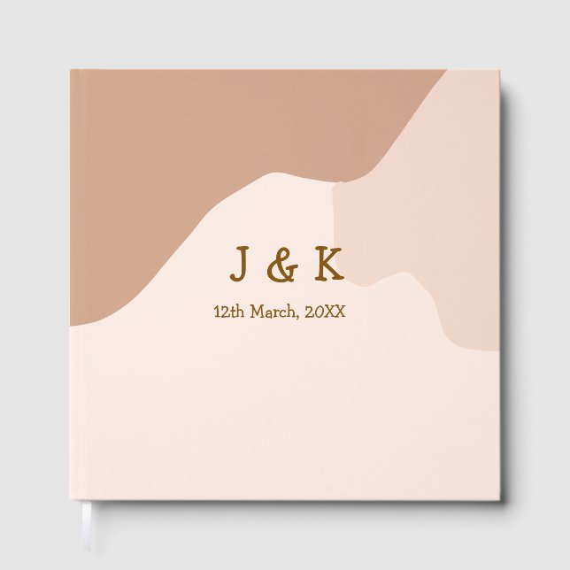Beige boho curvy orange wedding name date guest book (Front)