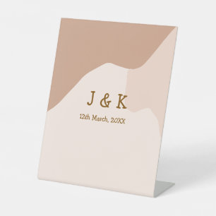 Beige boho curvy orange wedding name date pedestal sign