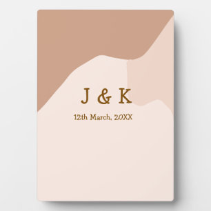 Beige boho curvy orange wedding name date plaque