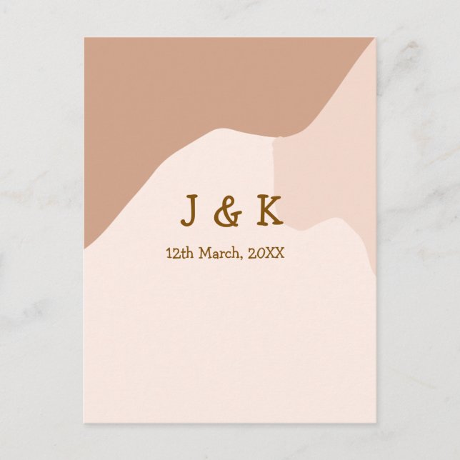 Beige boho curvy orange wedding name date postcard (Front)