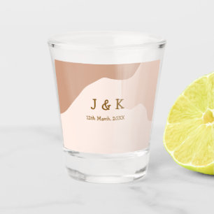 Beige boho curvy orange wedding name date shot glass
