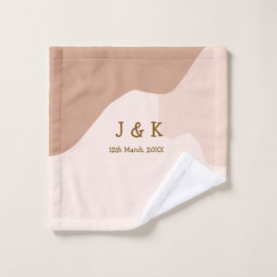 Beige boho curvy orange wedding name date wash cloth