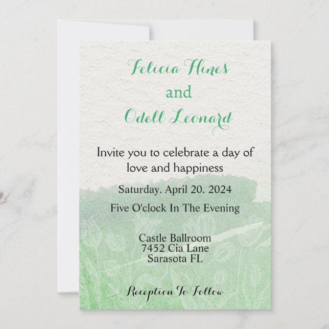 Beige Boho Floral Green Modern Watercolor Wedding Invitation (Front)